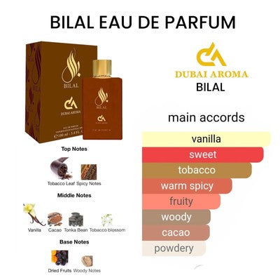 Bilal by Dubai Aroma 100ml Eau de Parfum - Rica vainilla, cacao y notas especiadas
