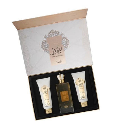 Set de regalo de lujo Nusuk ana al awaal con gel de ducha perfumado y loción