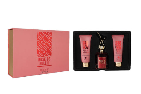 Estuche de regalo de lujo Rose de Soleil con perfume de 100 ml | gel de ducha de 100 ml y loción de 100 ml
