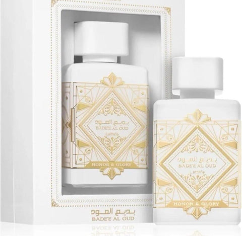 Lattafa Badee Al Oud Honor & Glory EDP 100 ml - Perfume de oud con notas a vainilla, especias, fruta y aromas dulces para mujer y hombre.