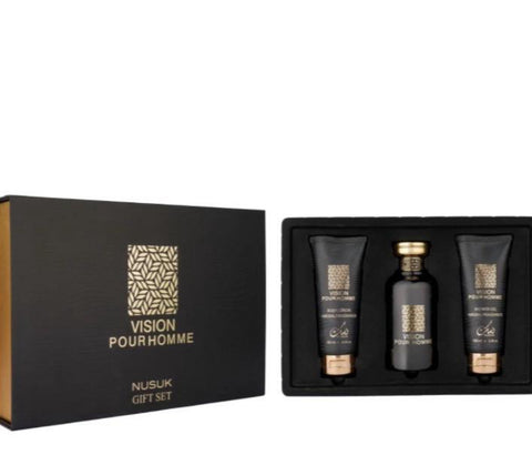 Estuche de regalo de lujo Vision pour homme con perfume de 100 ml, gel de ducha de 100 ml y loción de 100 ml.