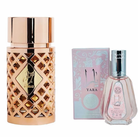Ard Al Zaafaran Jazzab Gold 100 ml EDP y Yara Pink 50 ml EDP Set de fragancias florales y amaderadas