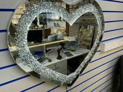 XXL Crushed Diamond LED Heart Mirror 80 cm×70 cm