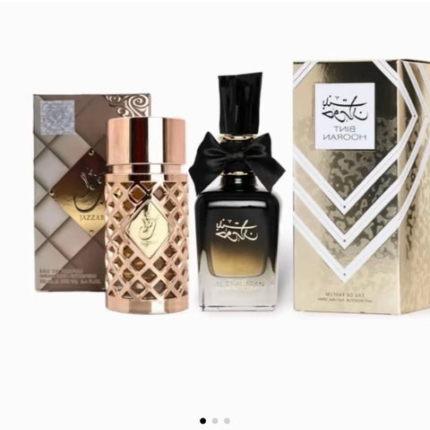 Conjunto combinado de perfume árabe Bint Hooran y Jazzab Gold de 100 ml x 2