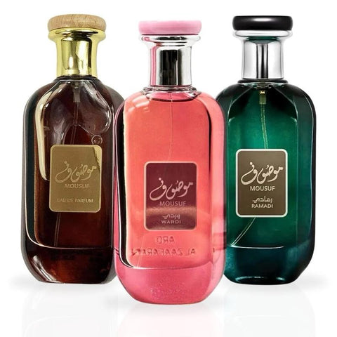 (PAQUETE DE 3) Mousuf Original + Mousuf Wardi + Mousuf Ramadi 100 ml EDP de Ard Al Zaafaran